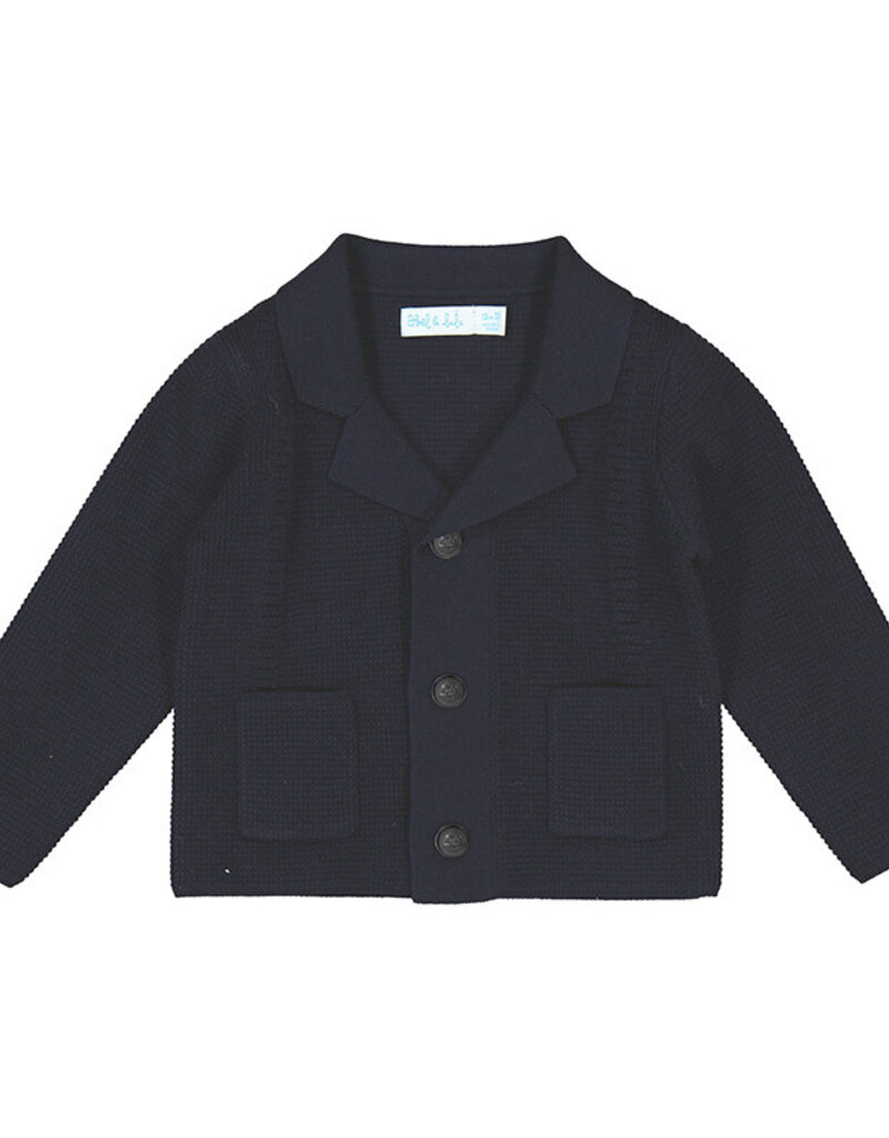 Abel & Lula Navy Knit Button Up Jacket