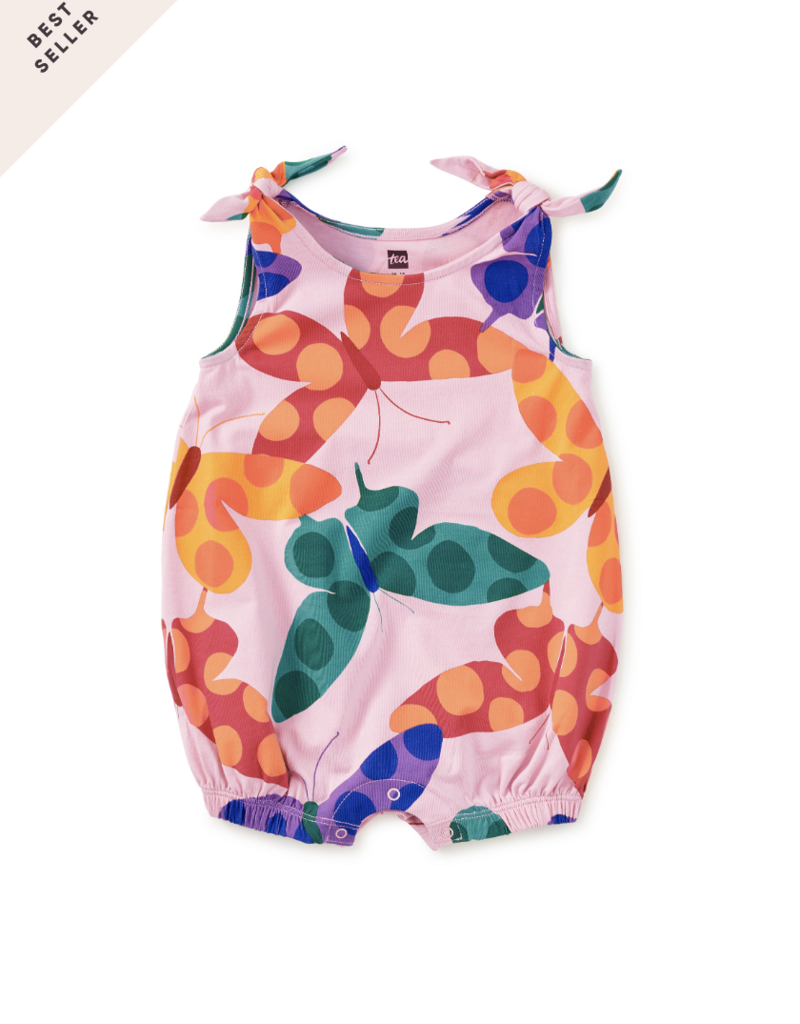 Tea Collection TIE SHOULDER BABY ROMPER BUTTERFLY SPOT