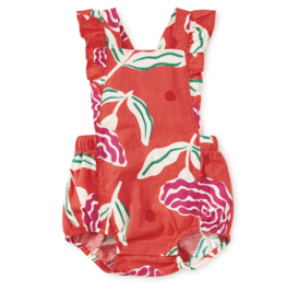 Tea Collection SALE RUFFLE BUBBLE BABY ROMPER FLAMENCO CARNATION