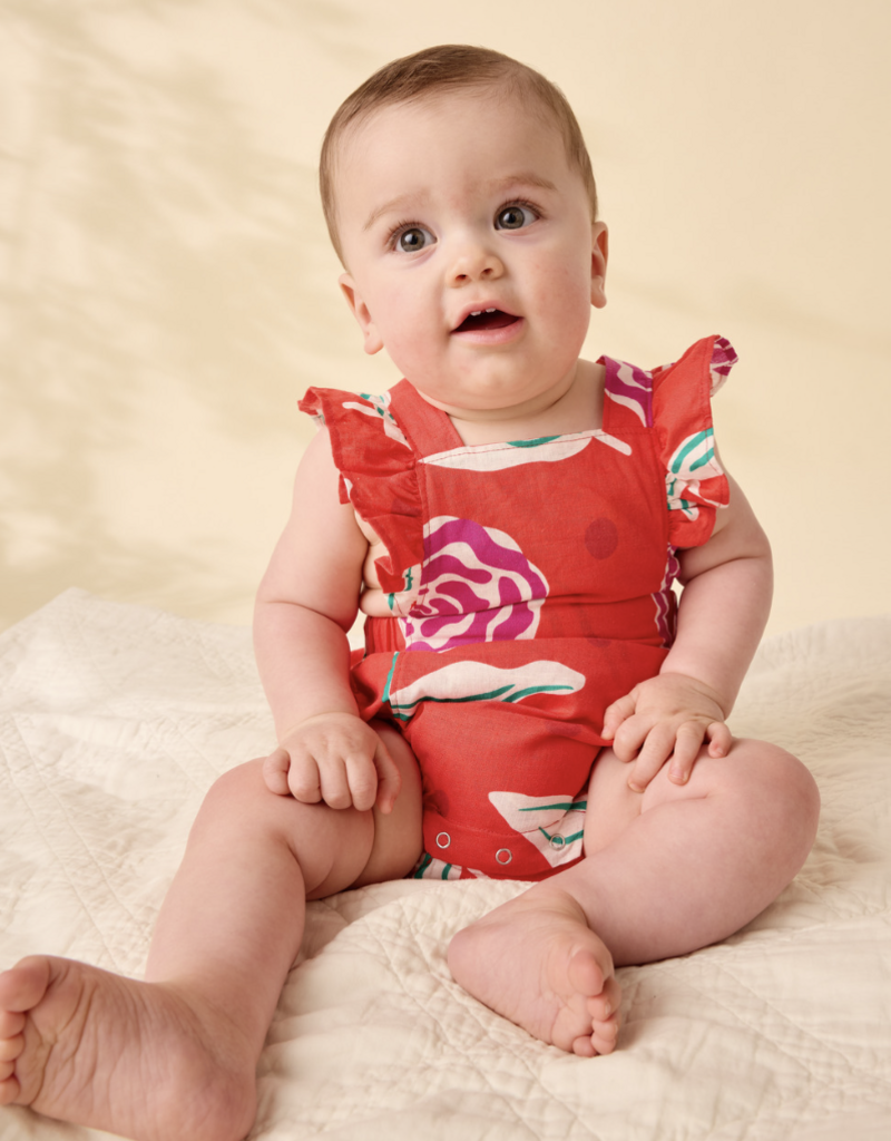 Tea Collection RUFFLE BUBBLE BABY ROMPER FLAMENCO CARNATION