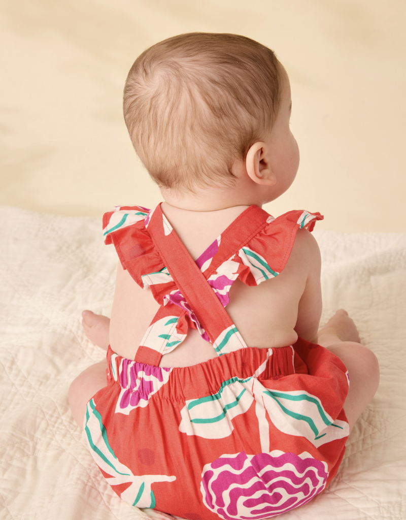 Tea Collection RUFFLE BUBBLE BABY ROMPER FLAMENCO CARNATION