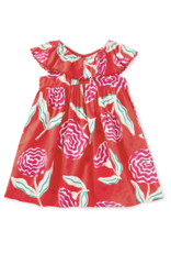 Tea Collection FLUTTER SLEEVE WOVEN DRESS FLAMENCO CARNATION