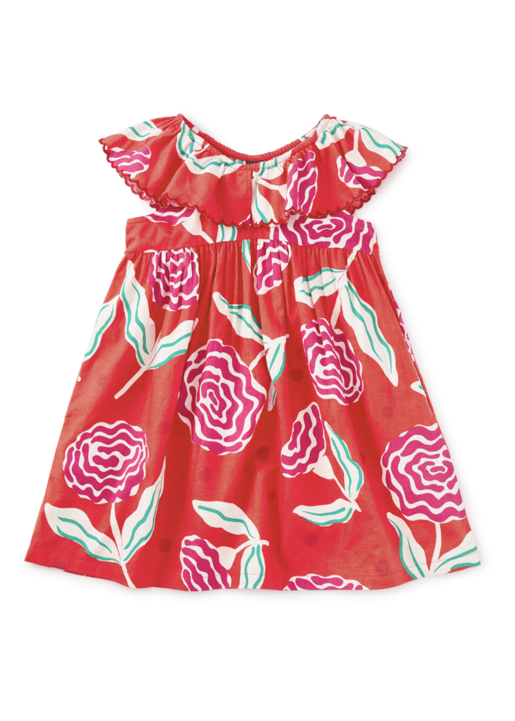 Tea Collection FLUTTER SLEEVE WOVEN DRESS FLAMENCO CARNATION