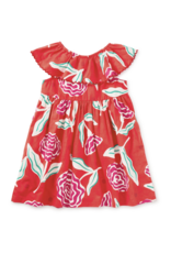 Tea Collection FLUTTER SLEEVE WOVEN DRESS FLAMENCO CARNATION