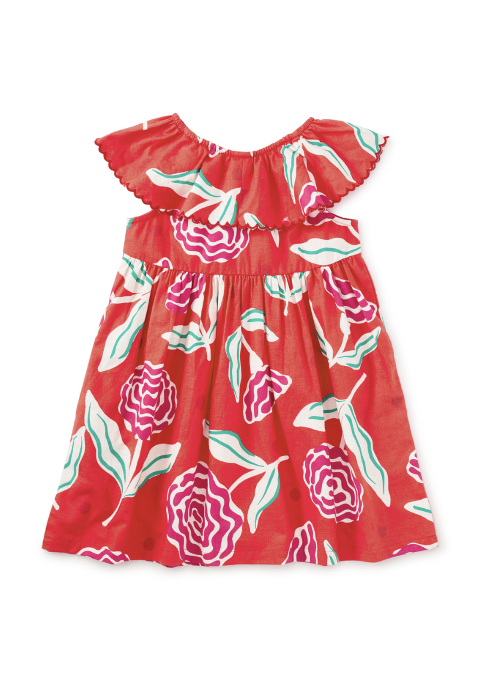 Tea Collection FLUTTER SLEEVE WOVEN DRESS FLAMENCO CARNATION