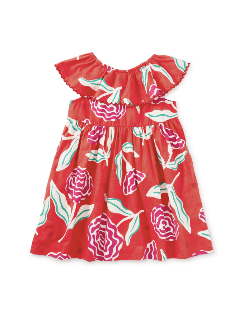 Tea Collection FLUTTER SLEEVE WOVEN DRESS FLAMENCO CARNATION
