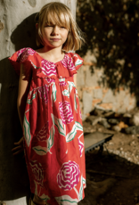 Tea Collection FLUTTER SLEEVE WOVEN DRESS FLAMENCO CARNATION