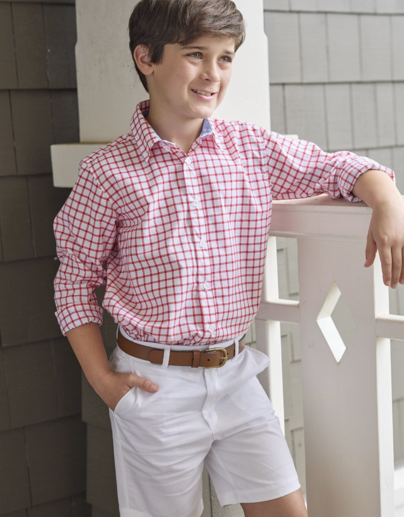Little English Button Down Shirt Red Windowpane