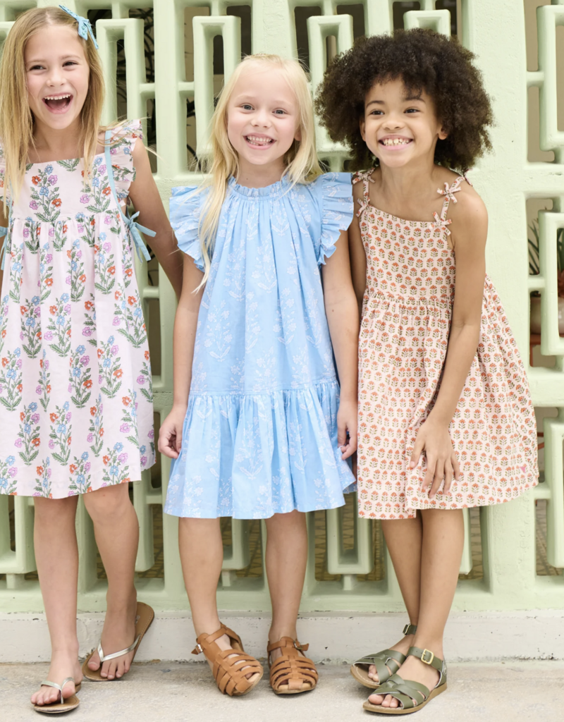Pink Chicken harper dress - blue dewdrop block print