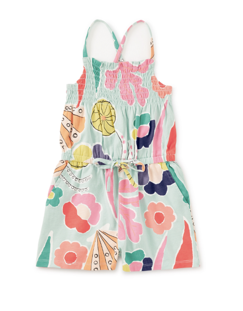 Tea Collection SMOCKED STRAPPY ROMPER SEA FLORAL