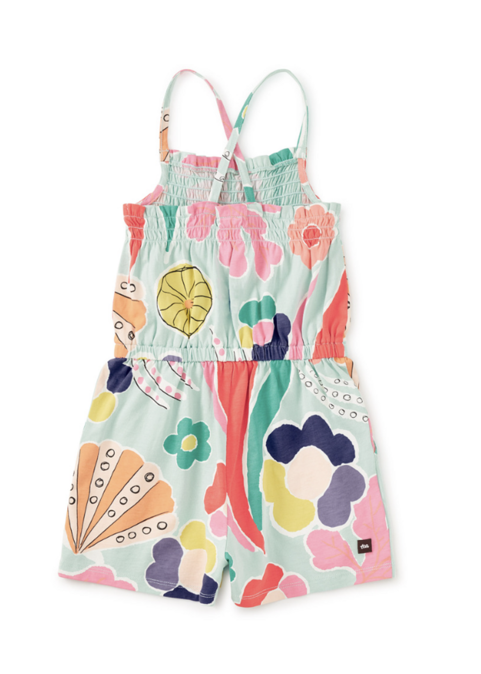 Tea Collection SMOCKED STRAPPY ROMPER SEA FLORAL