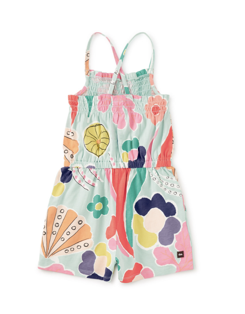 Tea Collection SMOCKED STRAPPY ROMPER SEA FLORAL