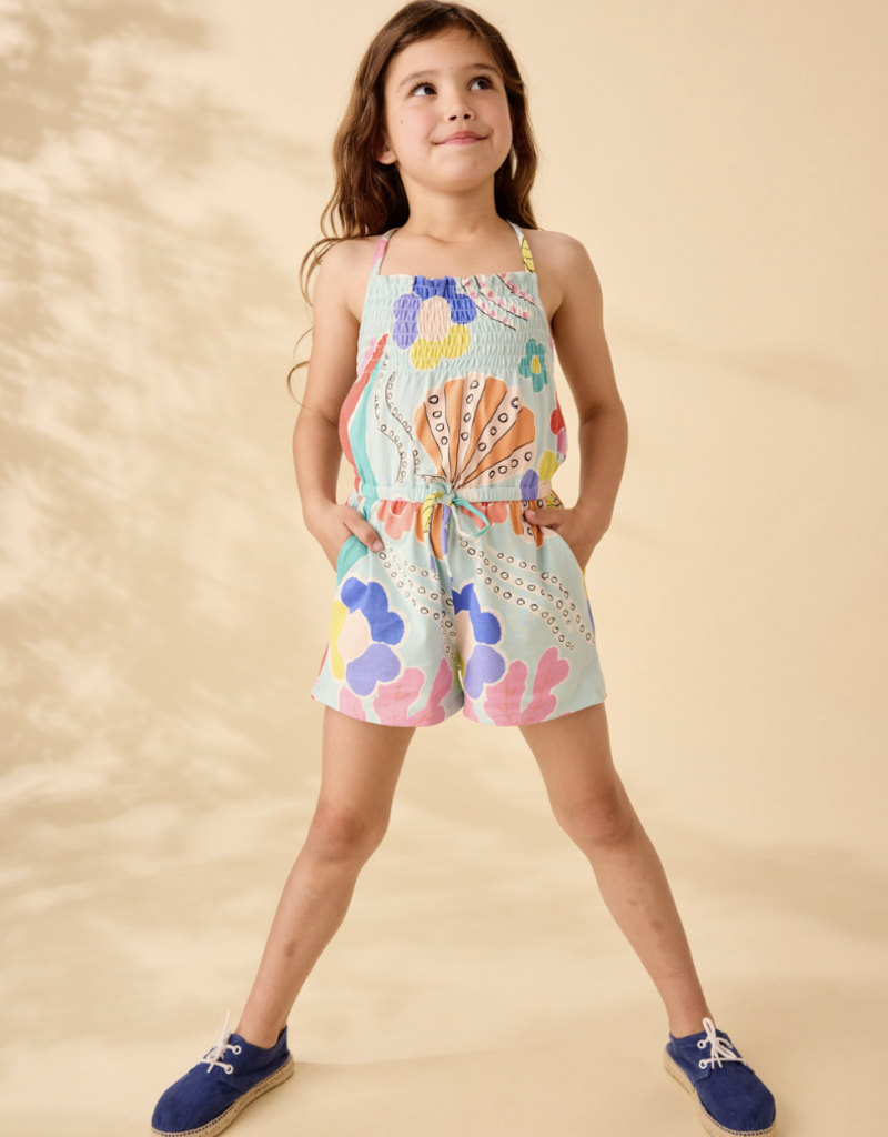 Tea Collection SMOCKED STRAPPY ROMPER SEA FLORAL