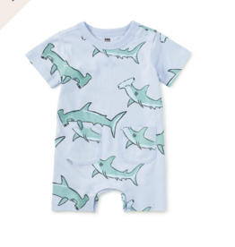 Tea Collection DOUBLE POCKET BABY ROMPER HUNGRY HAMMERHEADS