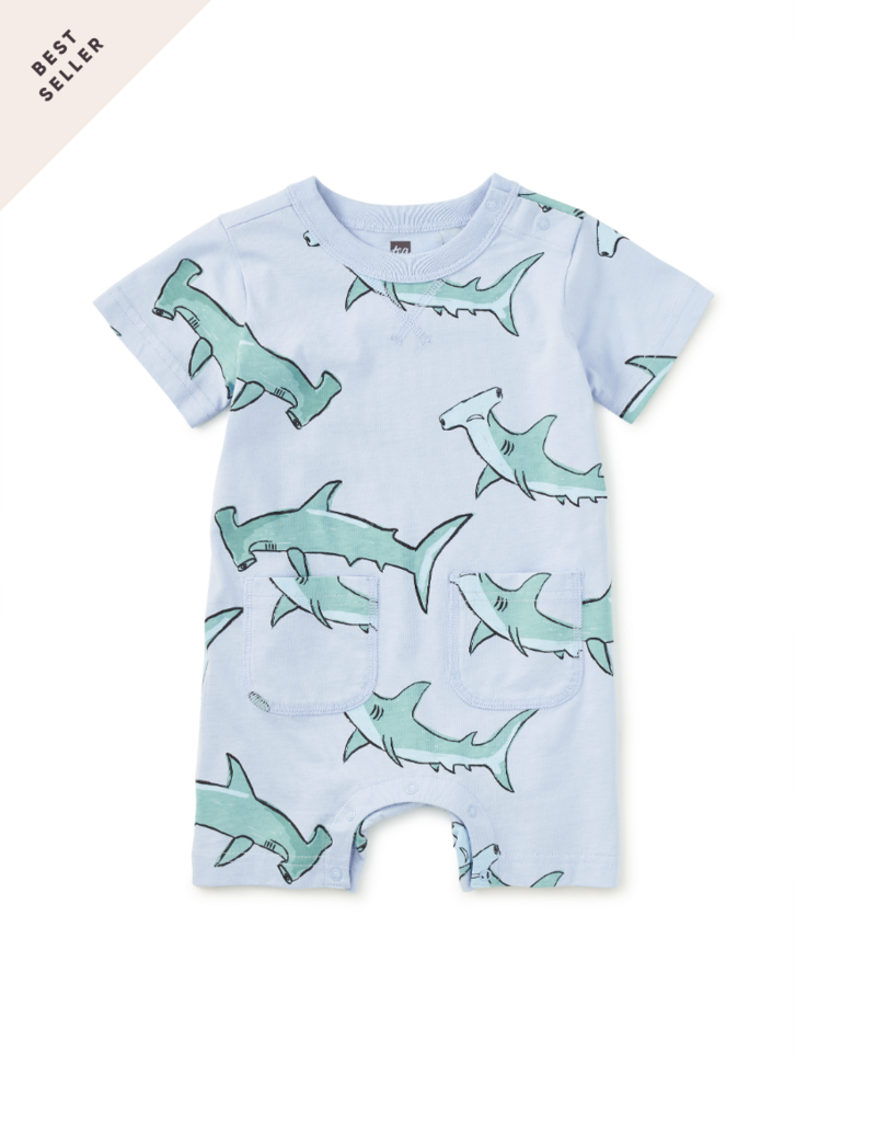 Tea Collection DOUBLE POCKET BABY ROMPER HUNGRY HAMMERHEADS