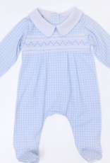 Magnolia Baby Mini Checks Blue Smocked Collared Footie