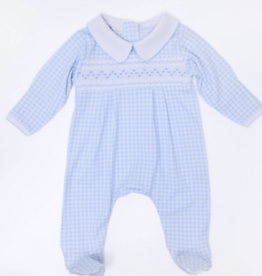 Magnolia Baby Mini Checks Blue Smocked Collared Footie