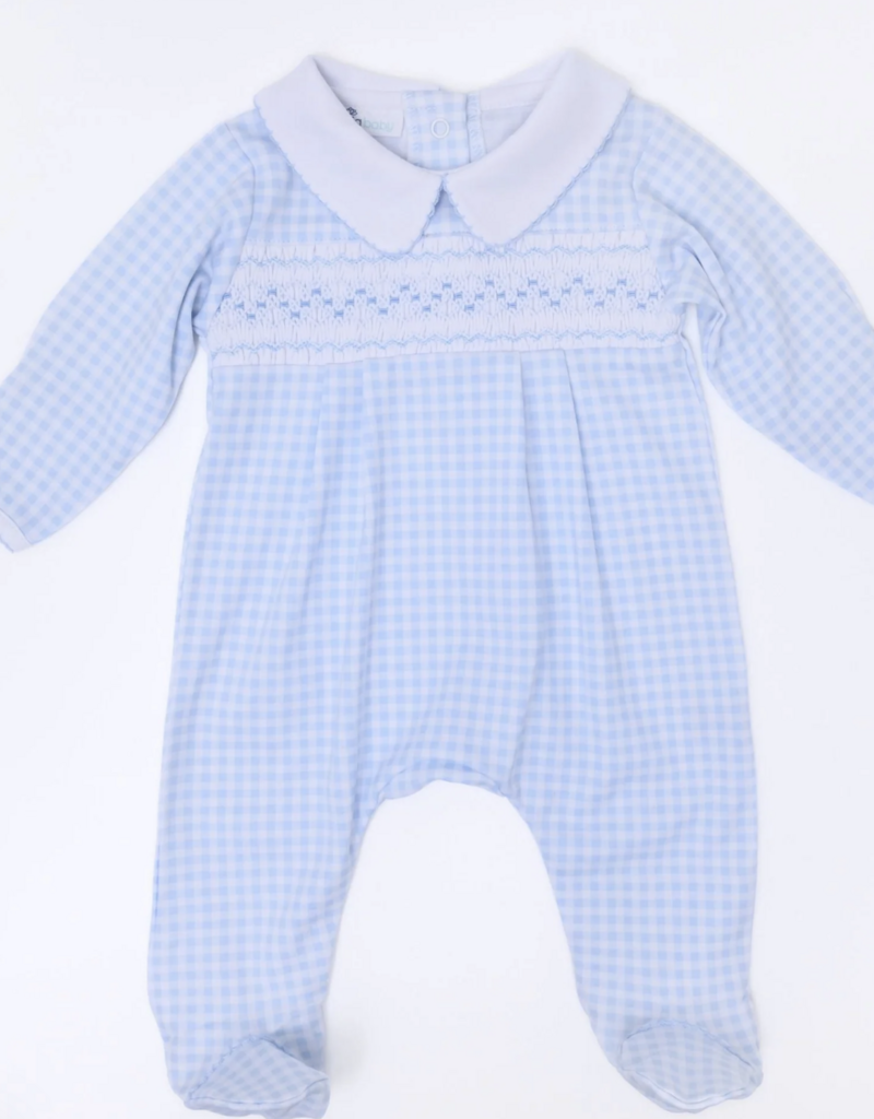 Magnolia Baby Mini Checks Blue Smocked Collared Footie
