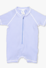 RuffleButts S/S One Piece Rashguard Periwinkle Blue Seersucker