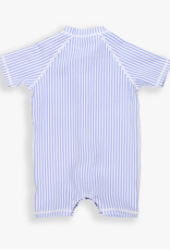 RuffleButts S/S One Piece Rashguard Periwinkle Blue Seersucker