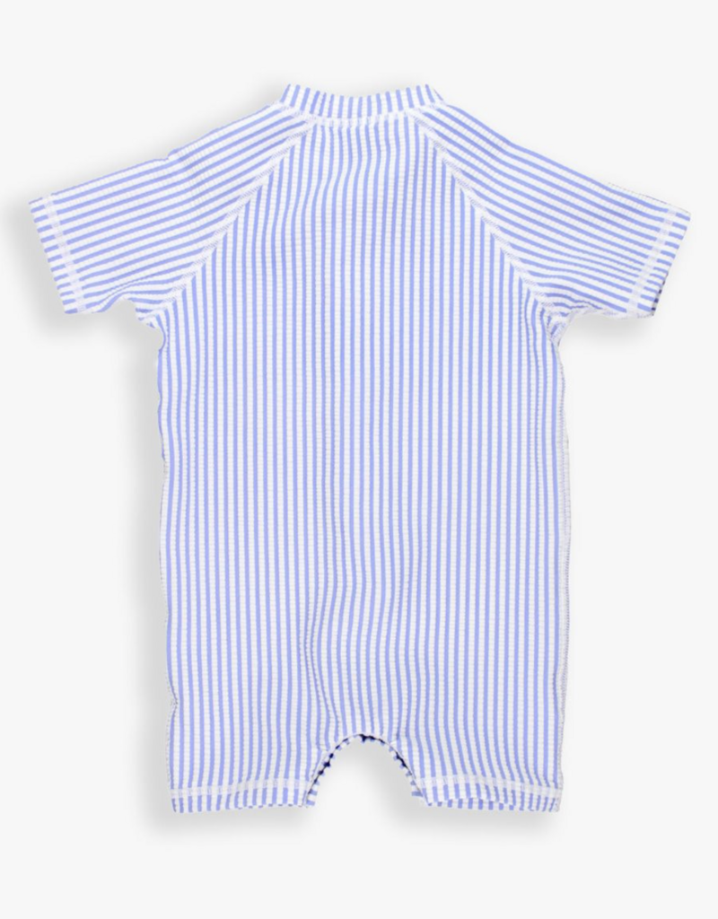 RuffleButts S/S One Piece Rashguard Periwinkle Blue Seersucker