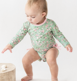RuffleButts L/S One Piece Rash Guard Tea Roses
