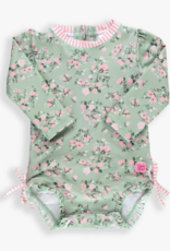 RuffleButts L/S One Piece Rash Guard Tea Roses