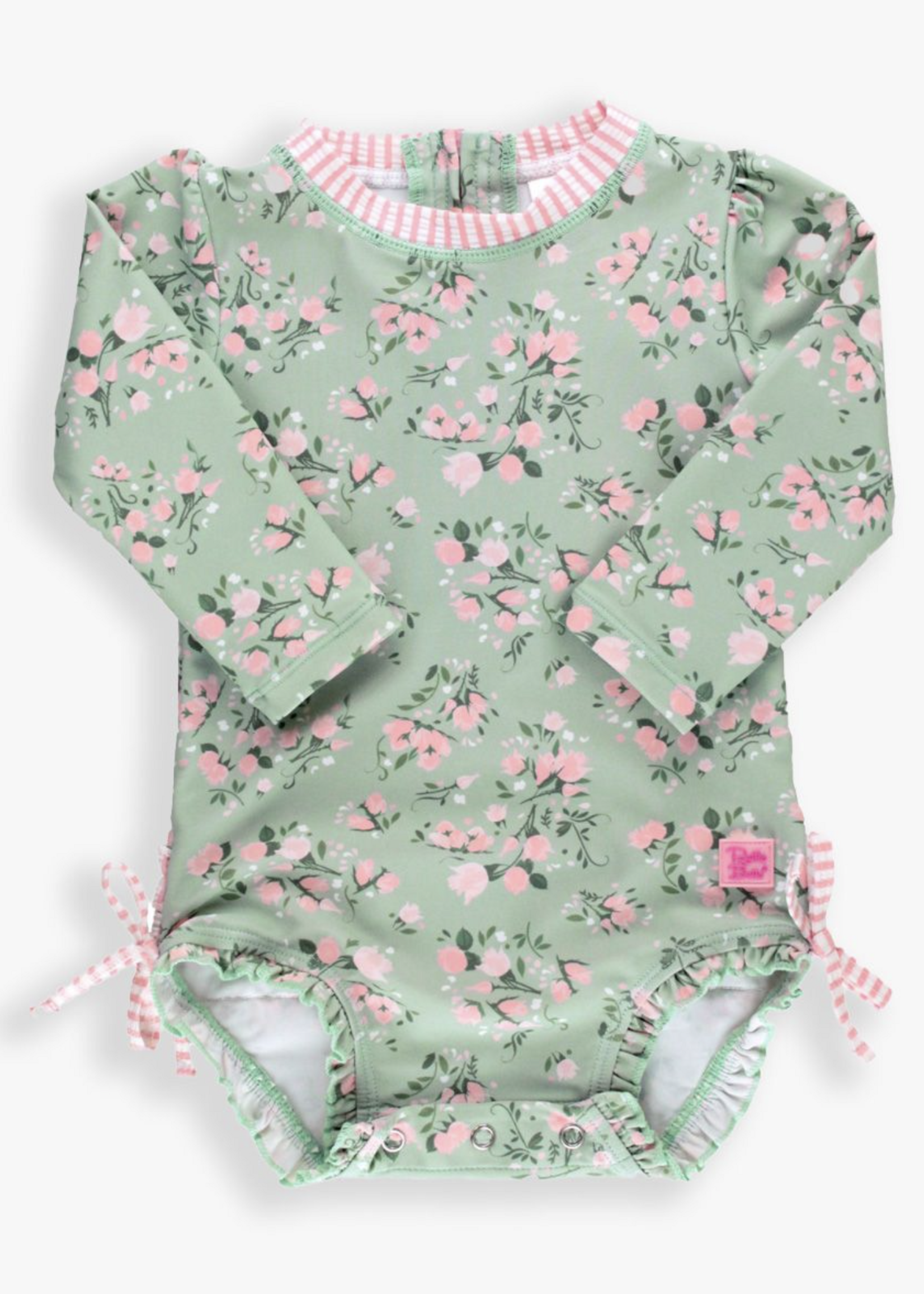 RuffleButts L/S One Piece Rash Guard Tea Roses