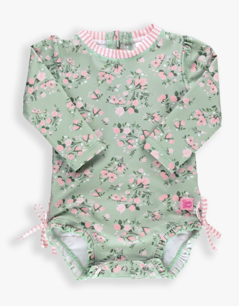 RuffleButts L/S One Piece Rash Guard Tea Roses
