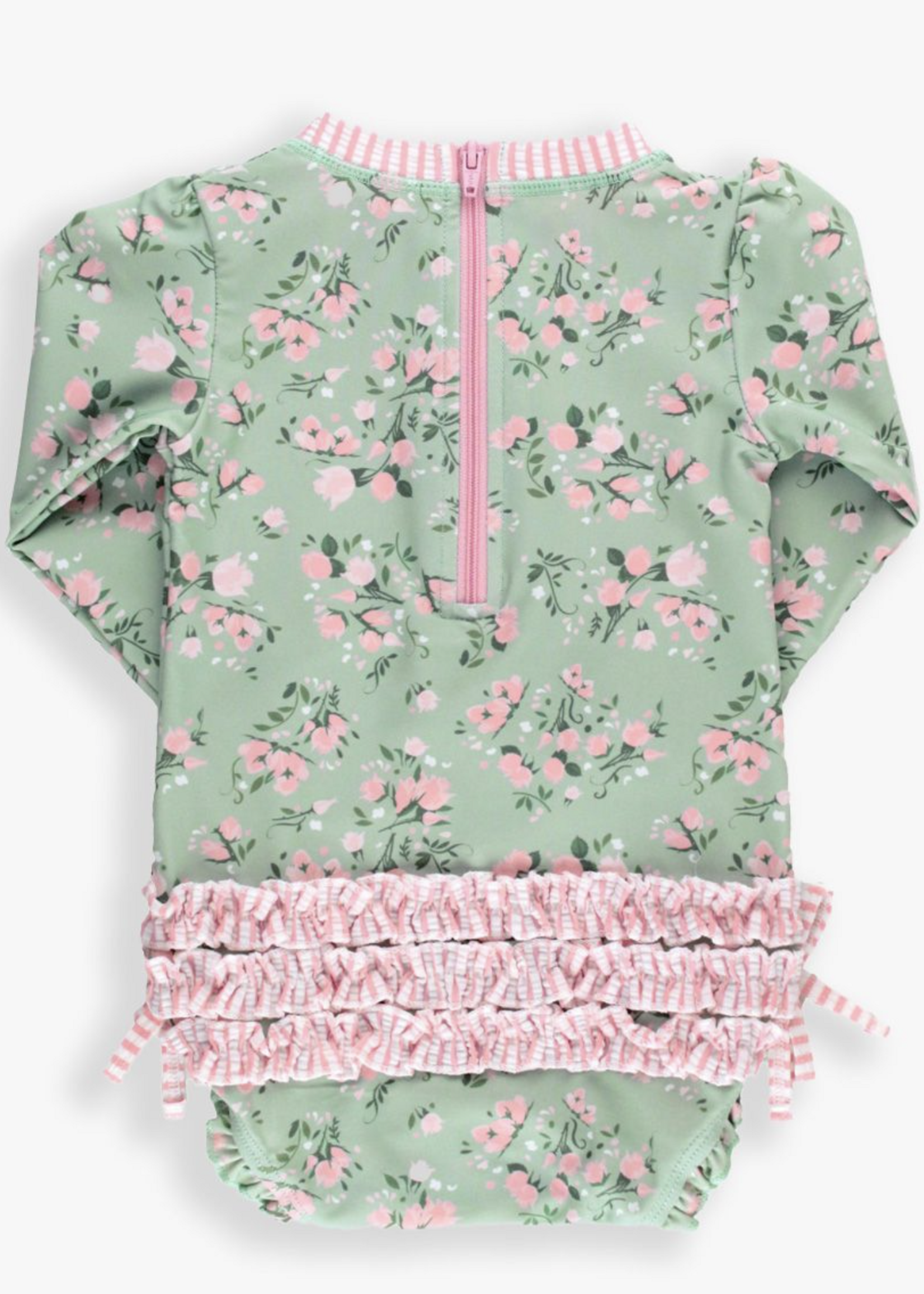 RuffleButts L/S One Piece Rash Guard Tea Roses