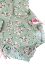 RuffleButts L/S One Piece Rash Guard Tea Roses