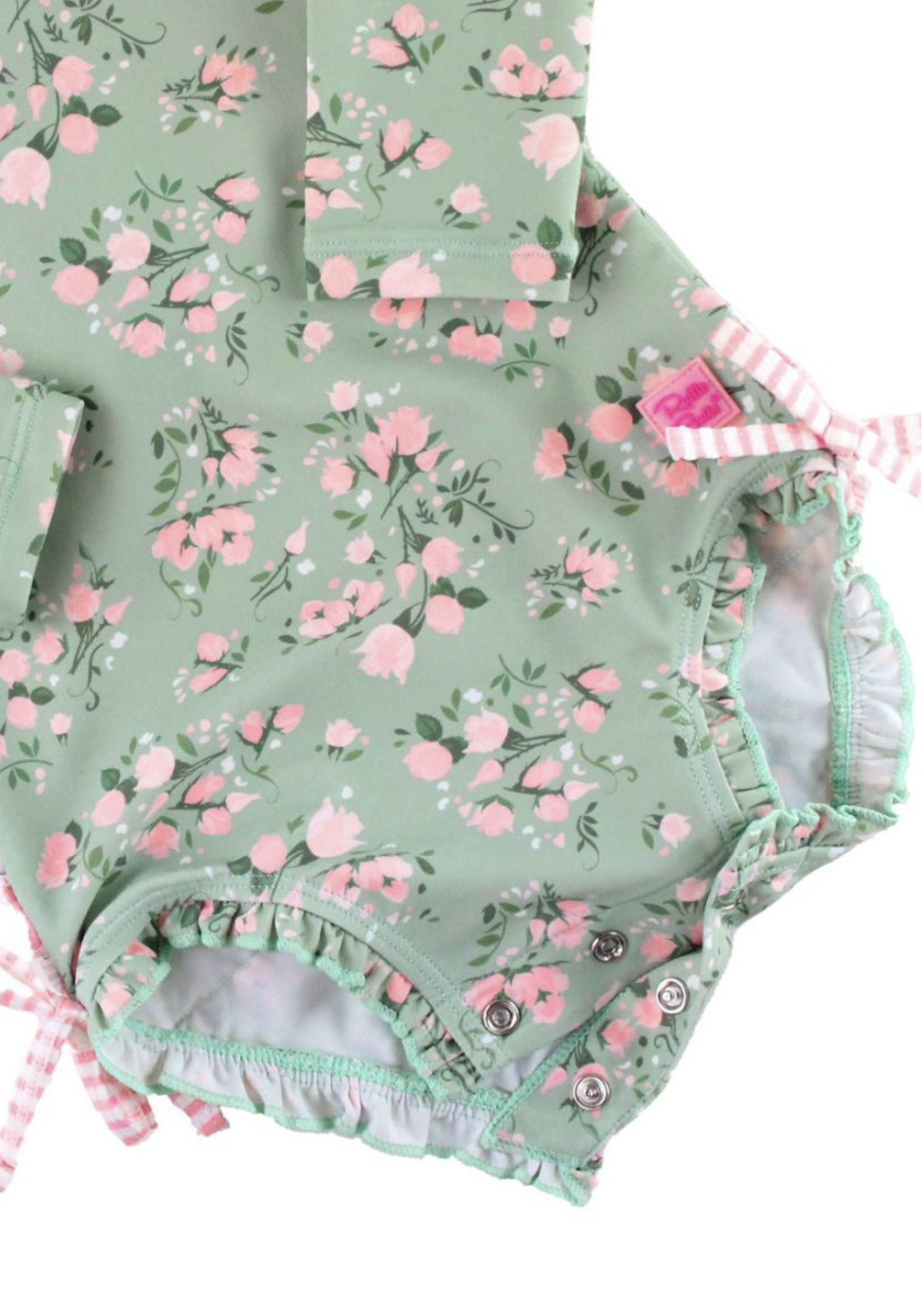 RuffleButts L/S One Piece Rash Guard Tea Roses