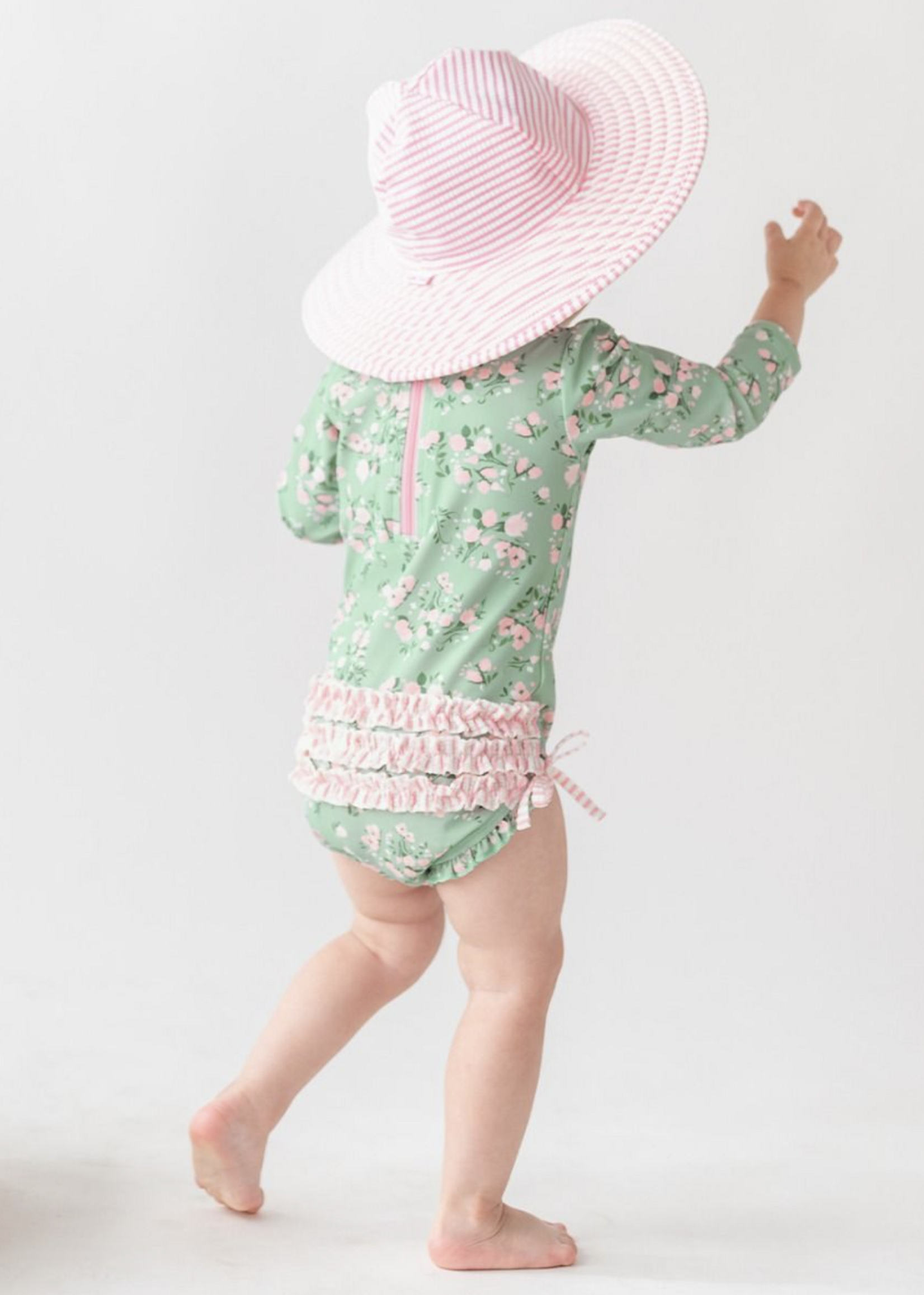 RuffleButts L/S One Piece Rash Guard Tea Roses