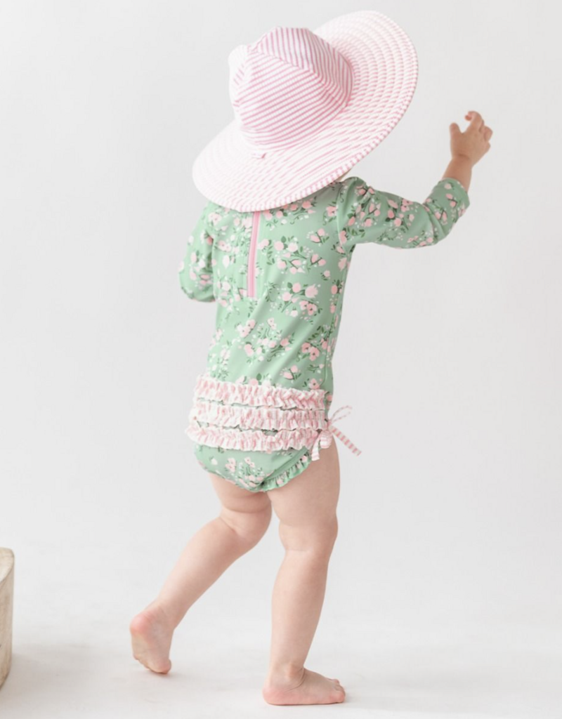 RuffleButts L/S One Piece Rash Guard Tea Roses
