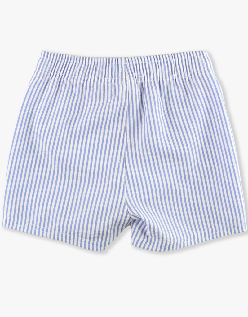RuffleButts Periwinkle Blue Seersucker Swim Trunks