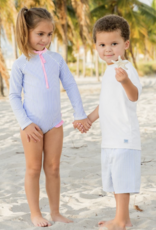 RuffleButts Periwinkle Blue Seersucker Swim Trunks