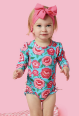 RuffleButts Bright Blossoms L/S One Piece Rashguard w/Back Ruffles