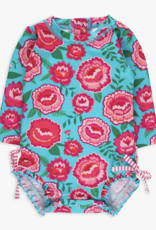 RuffleButts Bright Blossoms L/S One Piece Rashguard w/Back Ruffles