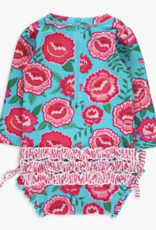 RuffleButts Bright Blossoms L/S One Piece Rashguard w/Back Ruffles