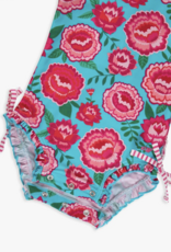 RuffleButts Bright Blossoms L/S One Piece Rashguard w/Back Ruffles