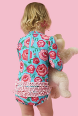RuffleButts Bright Blossoms L/S One Piece Rashguard w/Back Ruffles