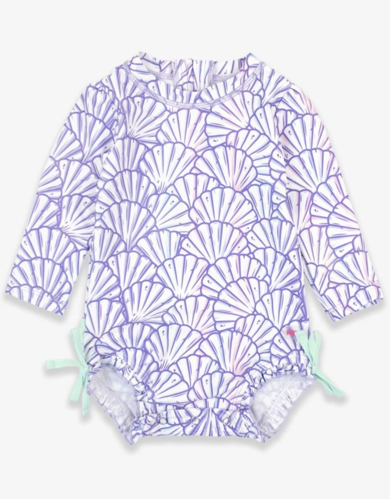RuffleButts Magical Mermaid L/S One Piece Rashguard w/Back Ruffles