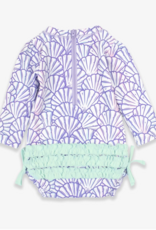 RuffleButts Magical Mermaid L/S One Piece Rashguard w/Back Ruffles