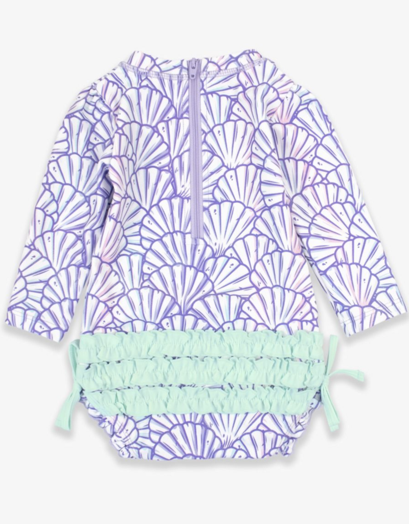 RuffleButts Magical Mermaid L/S One Piece Rashguard w/Back Ruffles