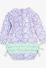 RuffleButts Magical Mermaid L/S One Piece Rashguard w/Back Ruffles