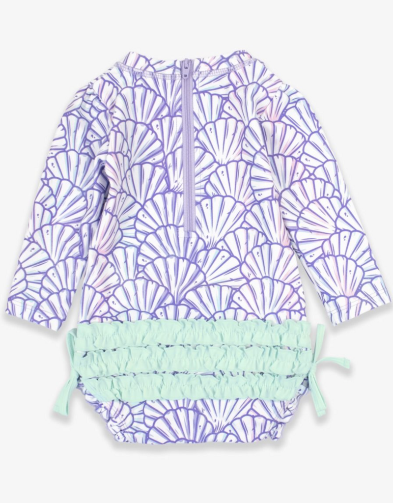 RuffleButts Magical Mermaid L/S One Piece Rashguard w/Back Ruffles