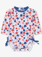 RuffleButts SALE. Shimmer Star-Spangled L/S 1 Piece Rashguard w/Ruffles