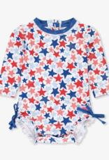 RuffleButts Shimmer Star-Spangled L/S 1 Piece Rashguard w/Ruffles