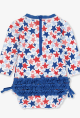 RuffleButts Shimmer Star-Spangled L/S 1 Piece Rashguard w/Ruffles