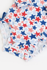 RuffleButts Shimmer Star-Spangled L/S 1 Piece Rashguard w/Ruffles